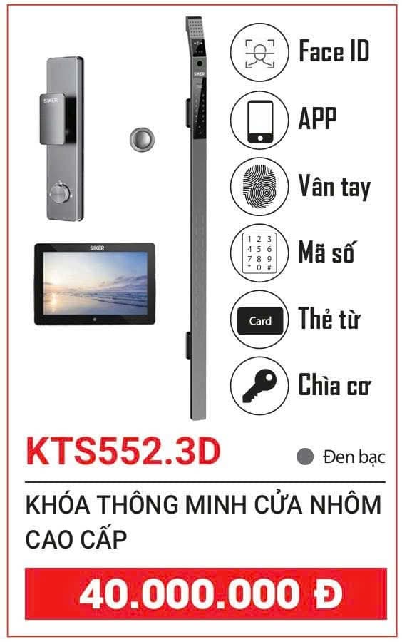 Khóa thông minh SIKER KTS552.3D cửa nhôm cao cấp