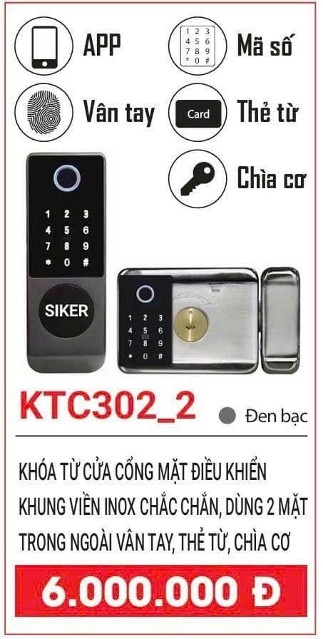 Khóa cửa cổng SIKER KTC302_2 vân tay, thẻ từ, mã số, chìa cơ