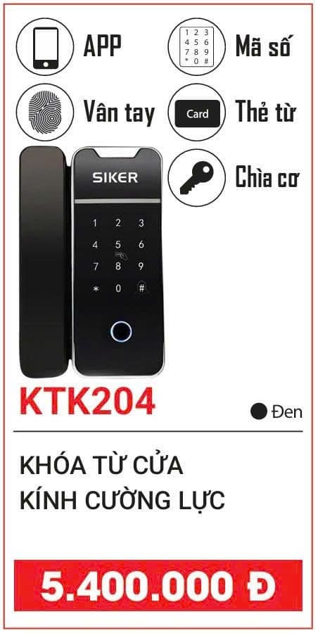 Khóa thông minh SIKER KTK204 cho cửa kính cường lực