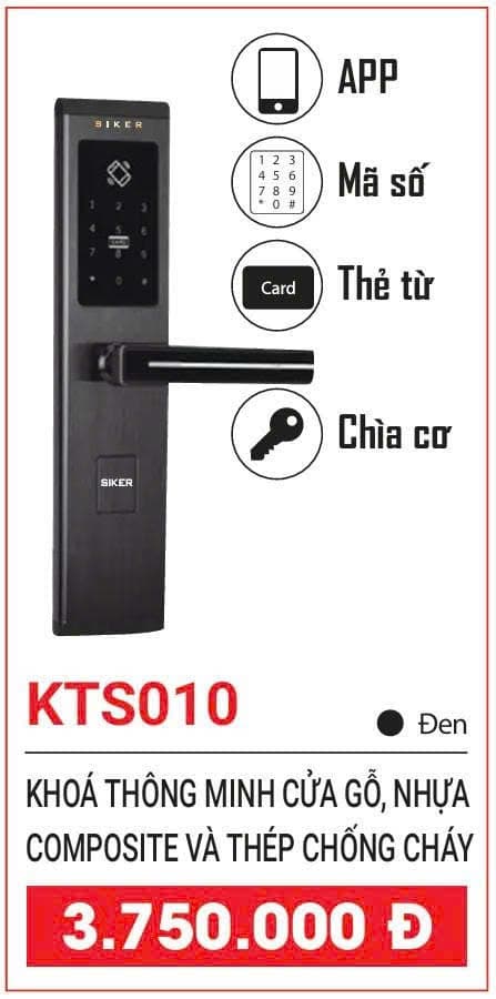 Khóa thông minh SIKER KTS010 cửa gỗ/composite màu Đen