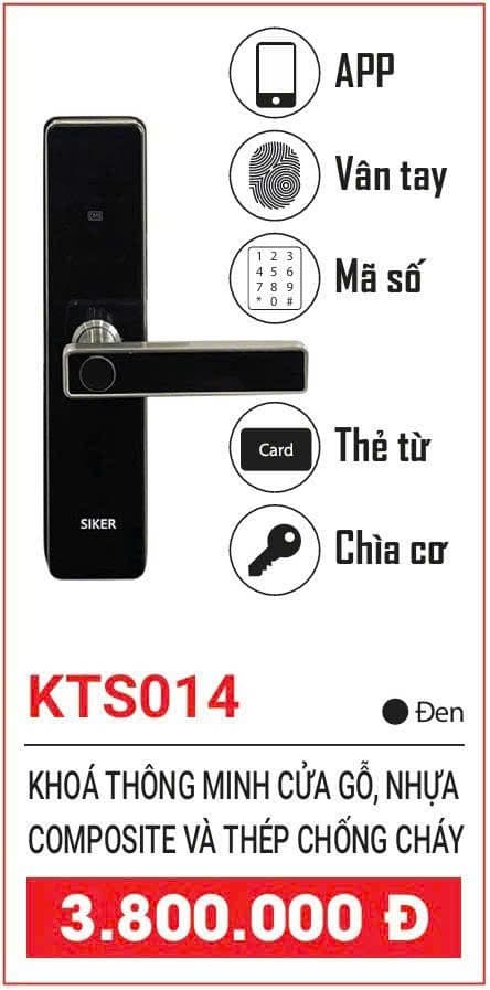 Khóa thông minh SIKER KTS014 cửa gỗ, nhựa composite và thép chống cháy